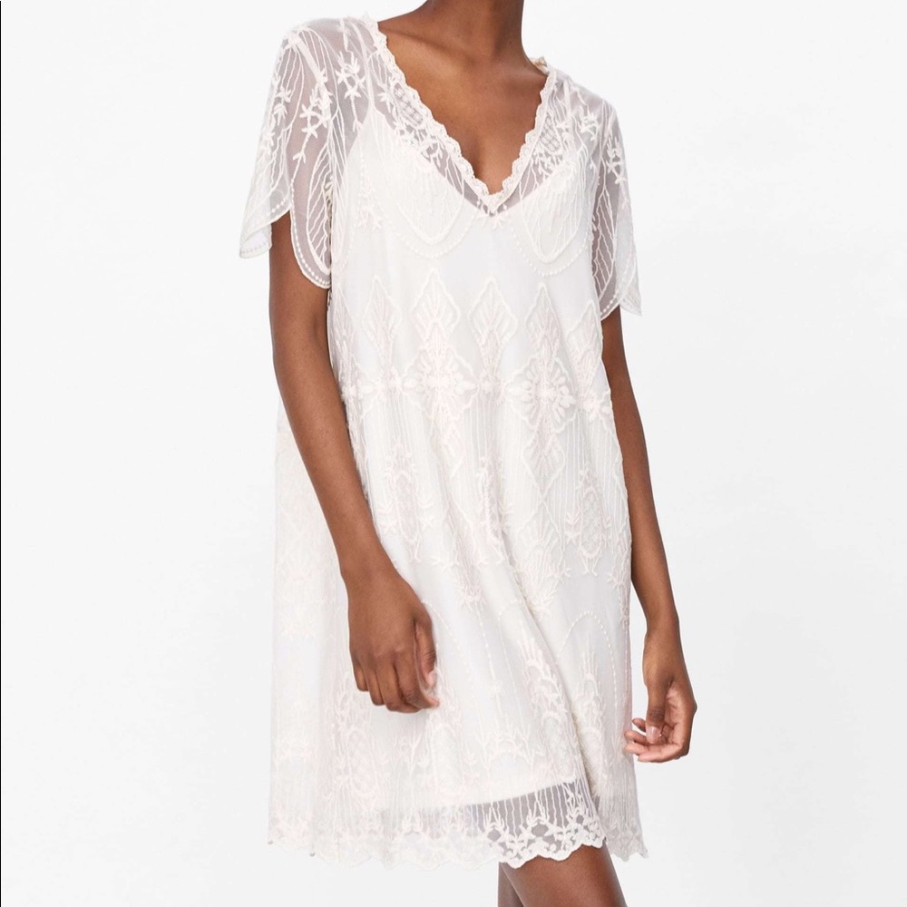 ZARA SHEER OVERLAY SHIFT DRESS